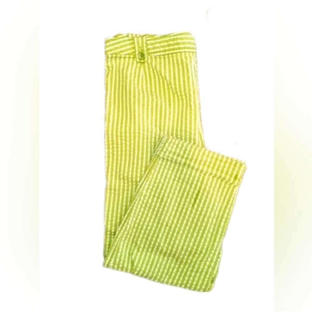 Vintage 90s :: Talbot's Apple Green Seersucker Stripe Women Crop Pants Size 12